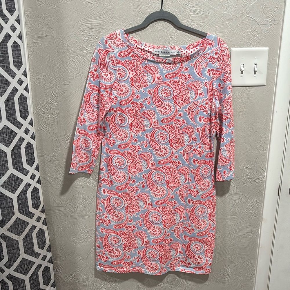 Gretchen Scott Magpie Dress Plentiful Paisley Stretch Coral & Blue Size Small